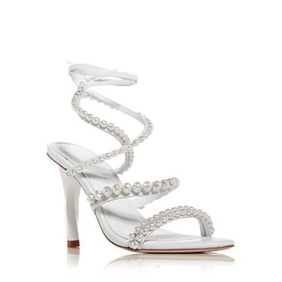PICS Aje Alba Pearl Ankle Tie High Heel Silver Sandals 6 US 36 EU Rtl $325 - Picture 1 of 8